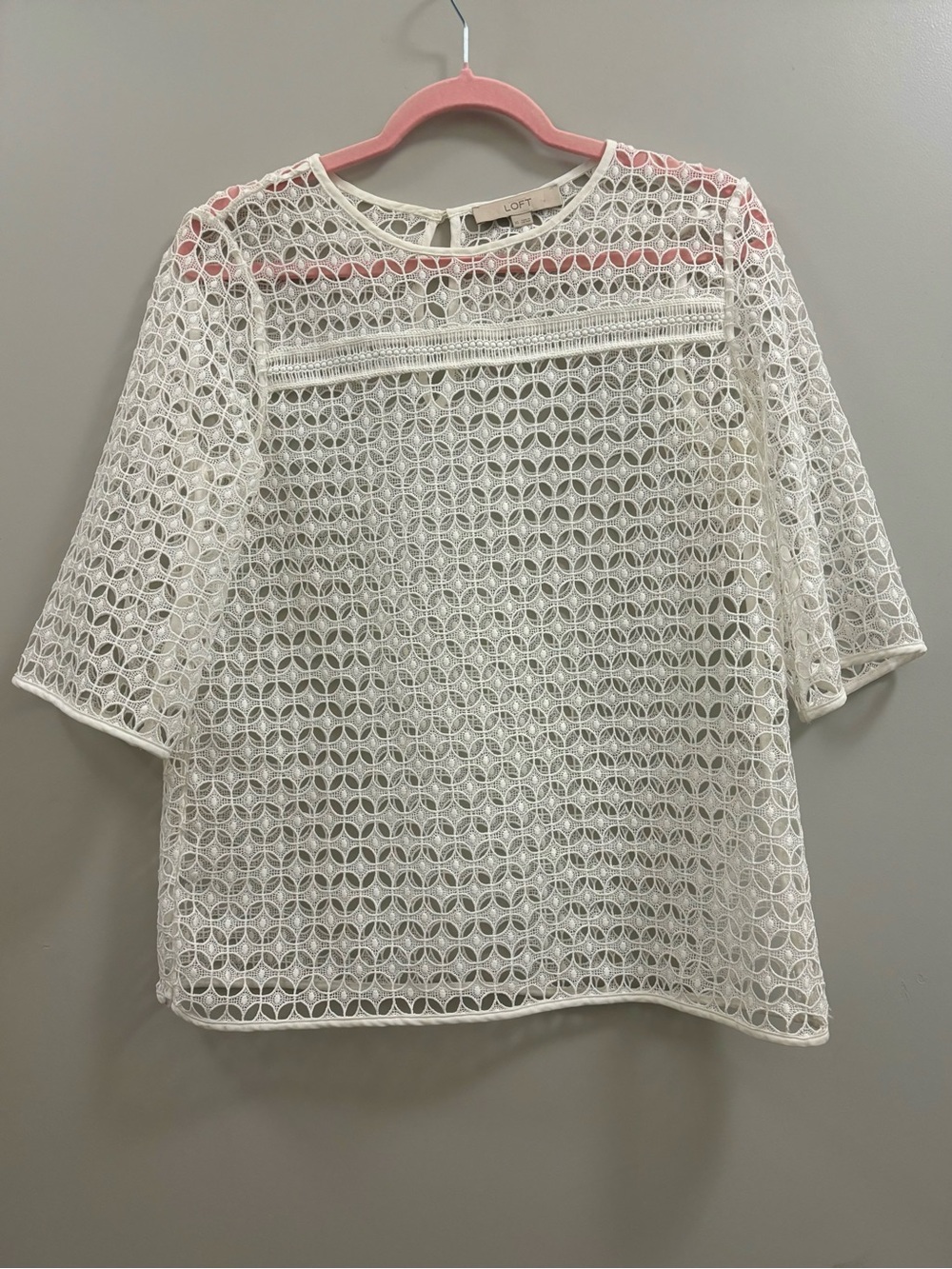 LOFT White Crochet Lace Tank with Circular Motifs